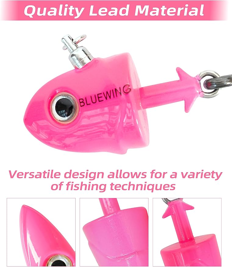 BLUEWING Jig Heads Saltwater 2oz,3oz,4oz,5oz,6oz,7oz Swimming Jigheads 1pc with High Carbon Steel Swing Hook and 6in/9in Replacement Tail Big Game Fishing Lures