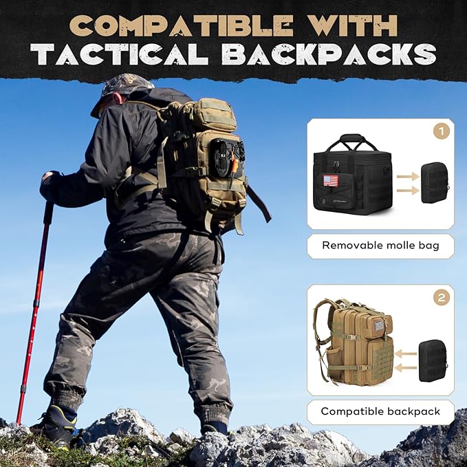 Maelstrom Large Tactical Lunch Box for Men,Insulated Lunch Bag, Durable Leakproof Cooler Bags with Detachable MOLLE Bag,Modern Lunch Tote for Adult Women Work,Picnic,30 Cans/20 L, Black
