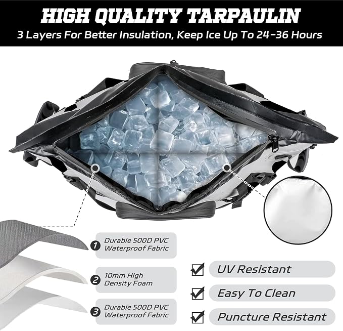 MORXPLOR Insulated Fish Cooler Kill Bag with Flat Bottom-26x18 31x14 40x16 50x18 60x20 70x25 Inches Waterproof Fishing tackle Kill Cooler Bag