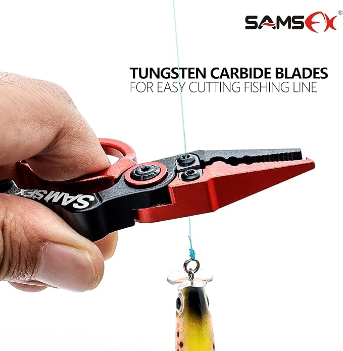 SAMSFX Mini Fishing Pliers with Fly Fishing Zinger Retractor, Fish Hook Remover Tool, Split Ring Pliers for Saltwater & Freshwater, Tungsten Carbide Cutters, Fishing Gear Gift for Anglers