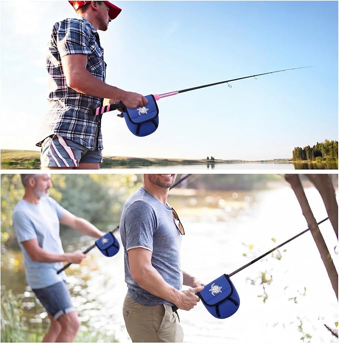 3 Pcs Fishing Spinning Reel Cover with Turtle Embroidery Baitcasting Trolling Fishing Reels Neoprene Protective Case Pouch Sleeve Gloves Bags Fits 2000-3000 Series Reel(Blue,Classic)