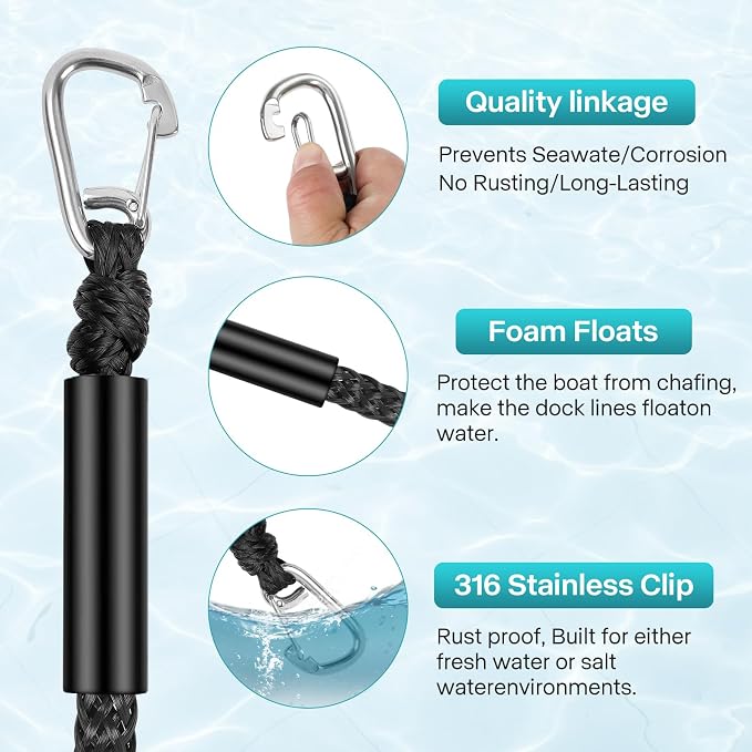 Bungee Dock Lines - Boat Accessories - 4 Feet Shock Cords Docking Rope Mooring Rope for PWC,Jet ski,Pontoon,Kayak,Canoe,Power Boat,Watercraft (Red-Black)