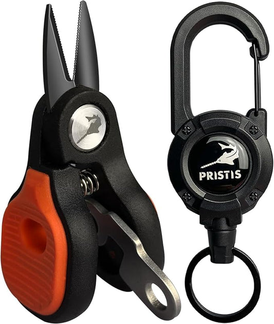 Pristis Mini Fishing Scissors, Compact Stainless Steel Blades Line Cutter Multi Tool with Non-Slip Handle, Micro Serrated Edge Pliers Gear Kit for Saltwater Freshwater Braided Fluorocarbon Mono Lines