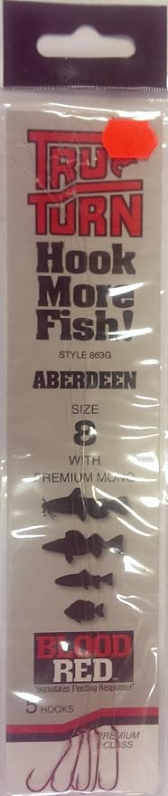 863G Aberdeen Snelled Fish Hooks, 5 Pack (Red)