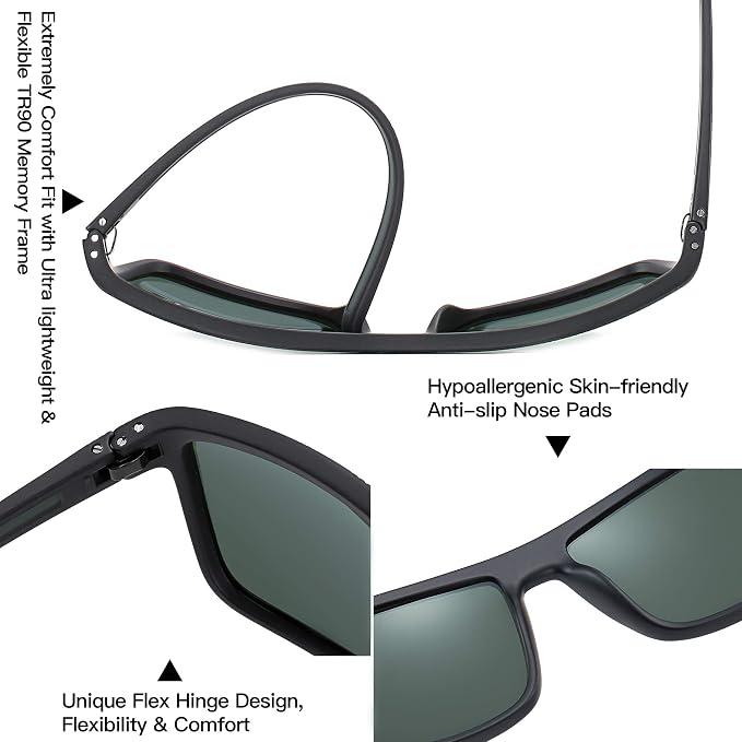 ZENOTTIC Polarized Sunglasses for Men Lightweight TR90 Frame UV400 Protection Square Sun Glasses