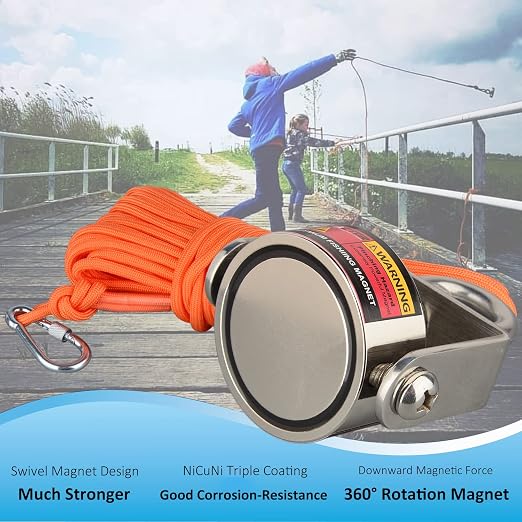MUTUACTOR Magnet Fishing Kits,600lb Strong Rotate Fishing Magnets Heavy Duty,Neodymium Rare Earth Swivel Magnet with 65Ft Durability Rope,Sturdy Gloves for Retrieving Treasures in Rivers
