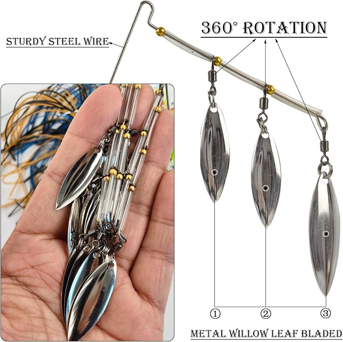 5pcs Spinner Baits Fishing Lures Kit,Willow Leaf Spinnerbait Buzz Bait,Silicon Skirt Swim Jigs Fishing Tackle Spinner Baits for Bass Trout Salmon Pike Saltwater Freshwater