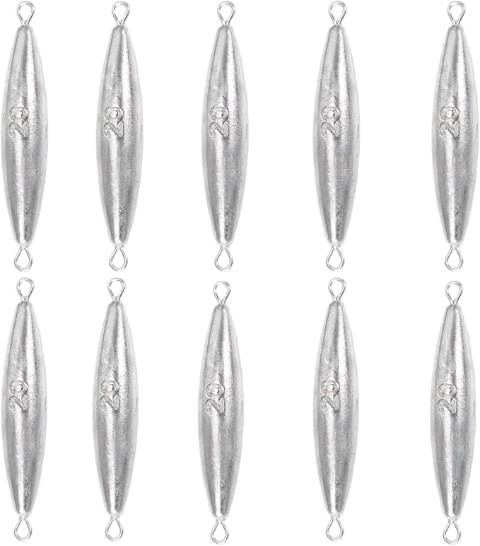 10PCS Fishing Weights Torpedo Sinkers Inline Trolling Sinkers Weights Kit Fishing Sinkers Catfishing Sinkers Saltwater Fishing Torpedo Weights Double Ring Sinkers - 1oz(30g)