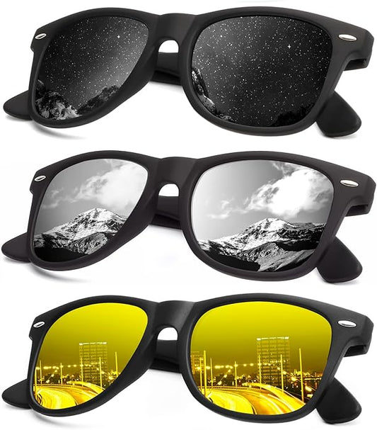 KALIYADI Polarized Sunglasses for Men and Women Matte Finish Sun glasses Color Mirror Lens UV Blocking (3 Pack)