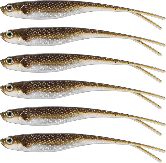 Dr.Fish Soft Plastic Baits, Fork Tail Soft Jerkbait Minnow Lures, 3 to 4-3/4 Inches Soft Swimbaits Jerk Shad Baits Crappie Bass Fishing Lures