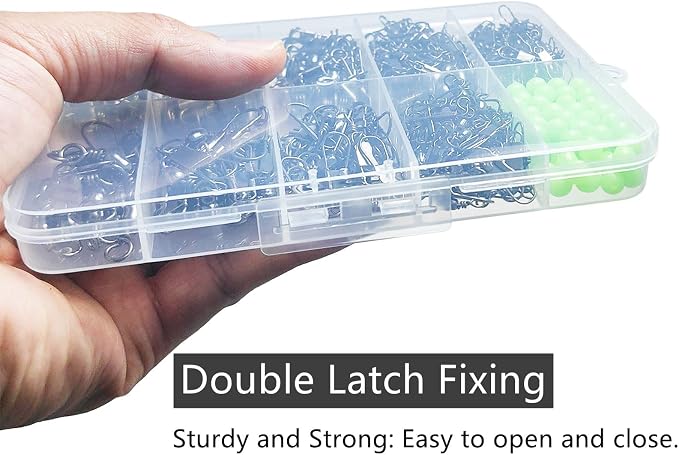 Drchoer Fishing Barrel Swivels with Snap Kit: 350pcs/box Interlock Snap Swivel Size 2# 4# 6# 8# 10# 12# and Beads Set for Saltwater Freshwater Fishing Line Hook Connector