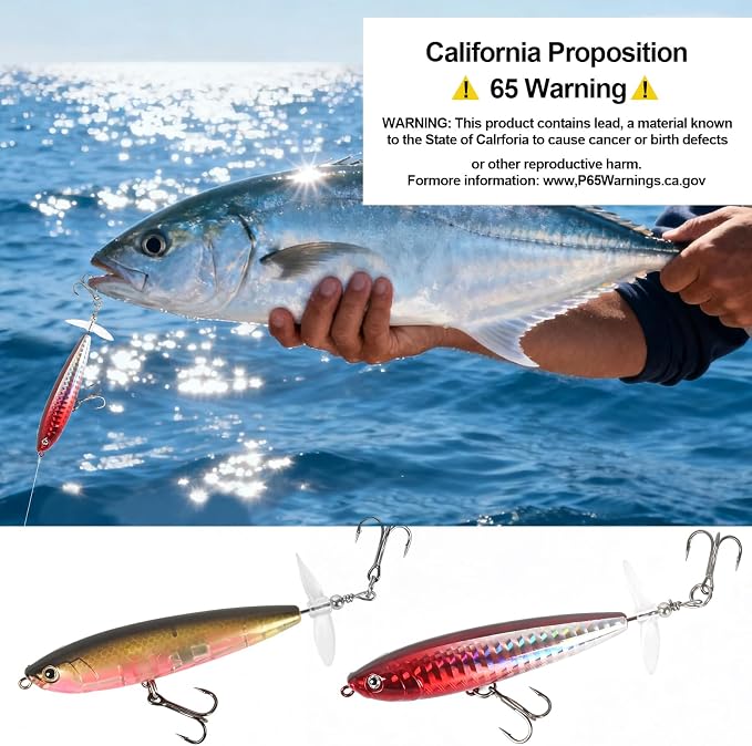Whopper Fishing Lure for Bass：Popper Top Water Fishing Lures with Floating Rotating Tail Barb Treble Hooks Saltwater Freshwater Plopping Lures Kit