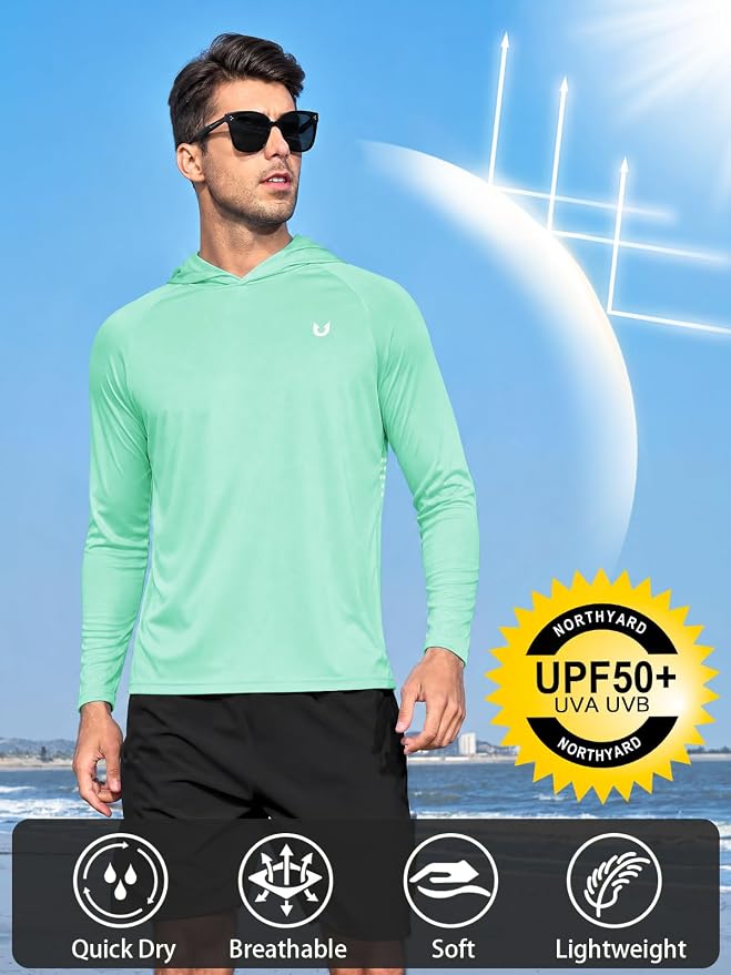 NORTHYARD Men's UPF 50+ Rash Guard Hoodie Long Sleeve Sun Protection Shirt Fishing Swim Beach Hiking Quick Dry Lightweight