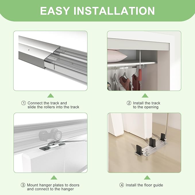 9FT/108(Double 4.5FT) Bypass Door Hardware, Aluminum Double-Closing Sliding Closet Door Hardware with Finger Pull Included, Smoothly and Quietly, Fit Door Thickness 1 3/8" or 1 3/4", Silver