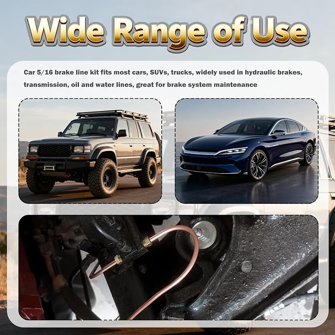 25Ft 5/16 Brake Line Kit Iron Copper Plated,Flexible 5/16 Brakes Lines Tubing Kit Includes 16PCS Inverted Tube Nuts,Professional Car Brakes Line Repair Kits Car Accessories