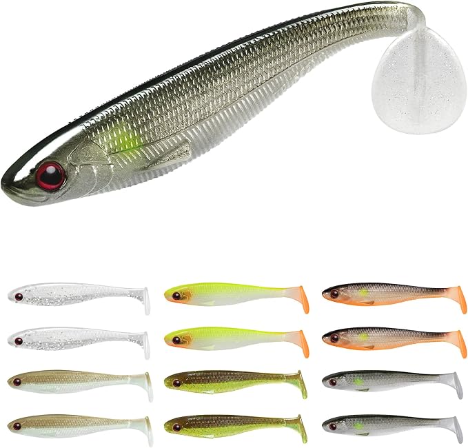 TRUSCEND Shadtale Easy Catch Soft Fishing Lures, Unique Vibration and Action for Various Rigs, Paddle Tail Swimbaits Trailer for Bass, Trout, Crappie, Walleye, Redfish, Saltwater & Freshwater Fishing