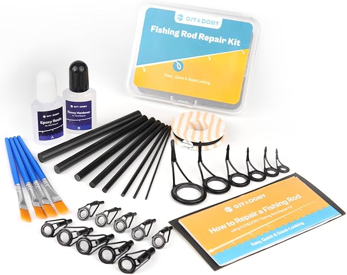 OJYDOIIIY 3-in-1 Fishing Rod Repair Kit - Carbon Sticks/Rod Tips/Eyelets Replacement Parts, Complete Supplies and Instructions