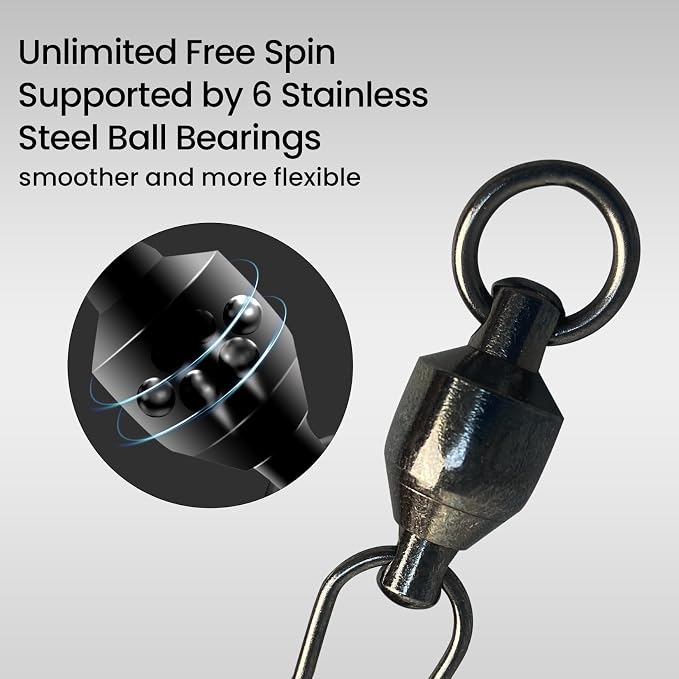 Pristis 25 Pack High Strength Fishing Snap & Swivels, Ball Bearing with Coastlock Snap, Saltwater Corrosion Resistant Connector, Fresh Water Heavy Duty Black Nickel Finish Tackle Kit for Bass Perch