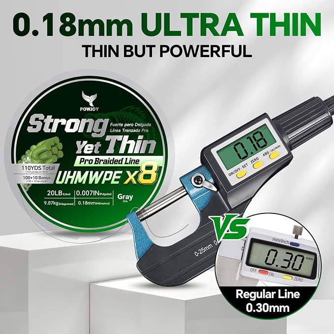 Ultra-Thin 20LB 8-Strand Braided Fishing Line 0.18mm with Knots Guide Card, Stronger than 4-Strand PE Line, Smooth as Silk & Longer Casting, Ideal for Bass Trout Fishing in Freshwater/Saltwater