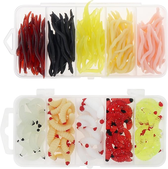 250pcs Soft Plastic Fishing Lures Worms Lure, Plastic Fishing Worms Fake Maggots Fake Worms Baits, Worm Bread Soft Maggots Artificial Earthworm