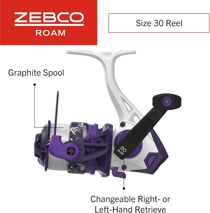 Zebco Roam Spinning Reel and Fishing Rod Combo, Fiberglass Rod, Split ComfortGrip Handle, Soft-Touch Handle Knob, Reversible Retrievee