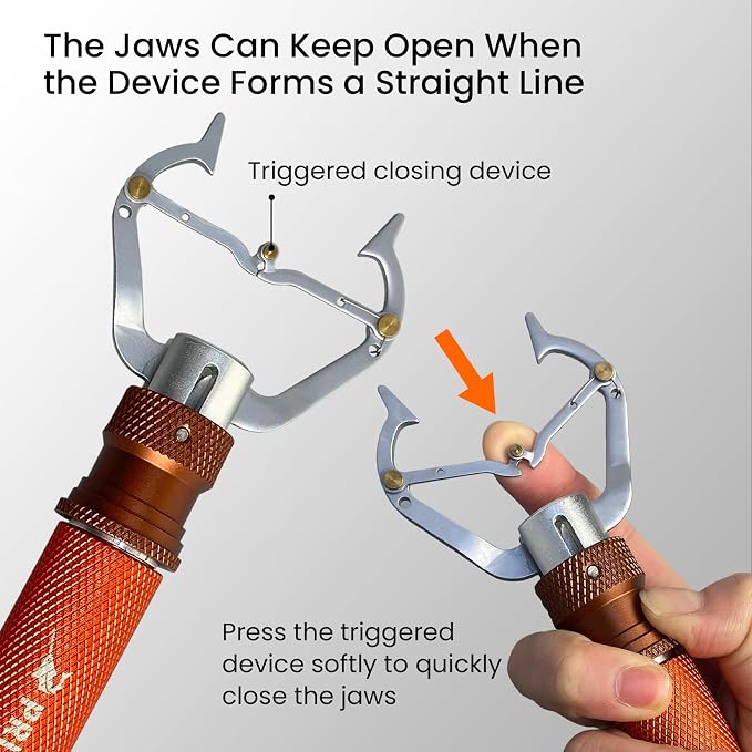 Pristis Metal Fishing Grabber, Locking Fish Lip Gripper with Lightweight Aviation Aluminum Handle, Heavy Duty Stainless Steel Grab Grip Tool Tackle, Rotating Hook Remover Holder Freshwater Saltwater