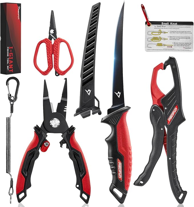 Piscifun Fishing Tool Kit, Fishing Tool Set with Fishing Pliers and Fish Lip Gripper, Corrosion Resistant Fishing Gear for Saltwater and Freshwater, Practical Fishing Gift for Men