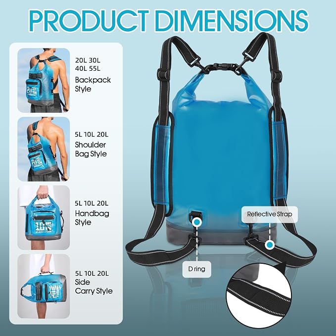 MORXPLOR Dry Bag Waterproof,5L/10L/20L/30L/40L/55L Roll Top Dry Bag Backpack with WaterProof Phone Case for Swim,Kayak