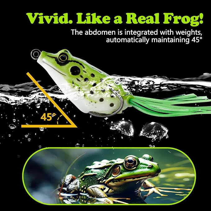 5PCS Frog Lure Kit - Topwater Fishing Lures for Pike, Snakehead & Freshwater Fish | Soft PVC Baits with Weedless Hooks - Perfect for Dense Vegetation | Ideal Lure Set for Anglers inSaltwater