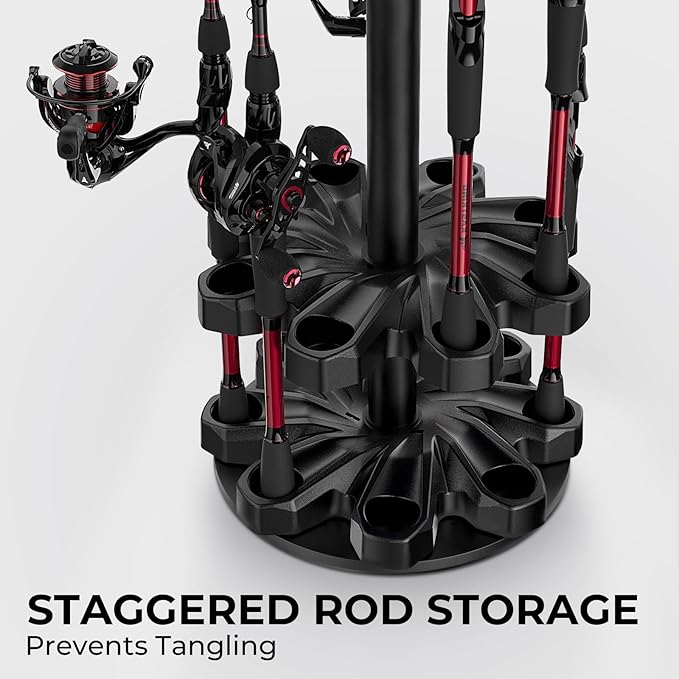 KastKing V16 Rotating Fishing Rod Holder for Garage, Floor Rack Holds Up to 16 Rods & Combos, Space-Saving Pole Organizer with Foam, Durable ABS, Fishing Gear Storage Gift for Men