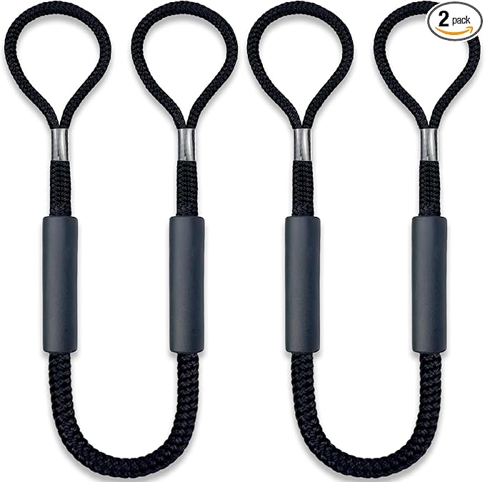 2 Pack Boat Dock Lines 3/8 Inch x 6 ft Double Braided Nylon Docking Line with Loop Boat Accessories Marine Grade Boats Mooring Rope with Foam Floats for Yacht, Pontoon, Waverunner, Seadoo(Black)