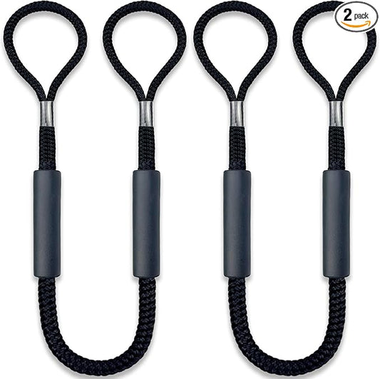 2 Pack Boat Dock Lines 3/8 Inch x 6 ft Double Braided Nylon Docking Line with Loop Boat Accessories Marine Grade Boats Mooring Rope with Foam Floats for Yacht, Pontoon, Waverunner, Seadoo(Black)