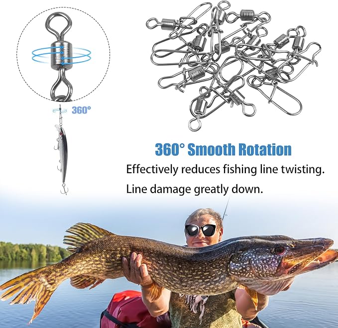 Fishing Snap Swivels Rolling Barrel Swivels with Safety Snaps High Strength Copper and Stainless Steel, Black Nickel Coated Quick Connect Swivel Snap Fishing Tackle