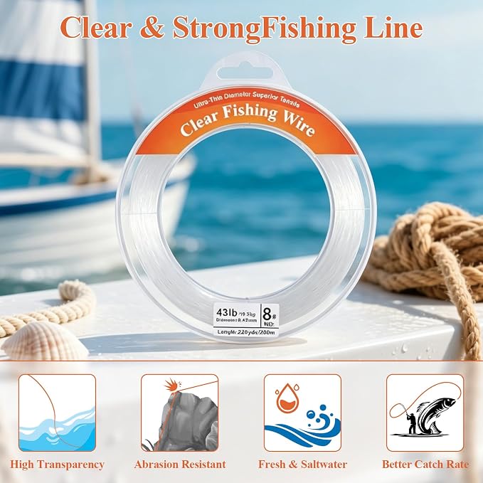 Clear Fishing Line 656FT, Invisible Monofilament Fishing Line Wire, Strong Nylon Fishing Wire for Fishing & Crafts, Clear Hanging String for Balloon Garland, Decorations, DIY Projects