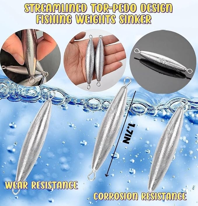 10PCS Fishing Weights Torpedo Sinkers Inline Trolling Sinkers Weights Kit Fishing Sinkers Catfishing Sinkers Saltwater Fishing Torpedo Weights Double Ring Sinkers - 1oz(30g)