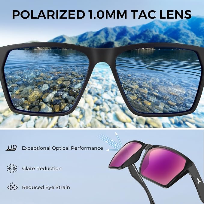 KastKing Beartrap Polarized Sports Fishing Sunglasses, With PuriVex Protective Lens Coating, Square Frame Design, Men Women