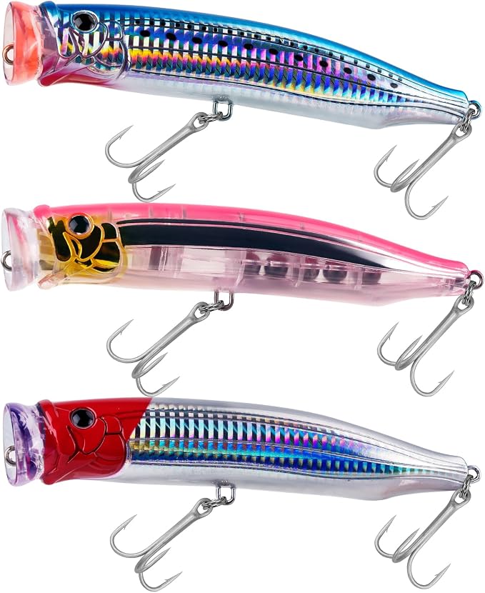 THKFISH Popper Lures Saltwater Tuna Popper Topwater Fishing Lures for Surf Fishing Bass with 3D Eyes for GT Tuna Large Fish 5.9in 1pc/3pcs