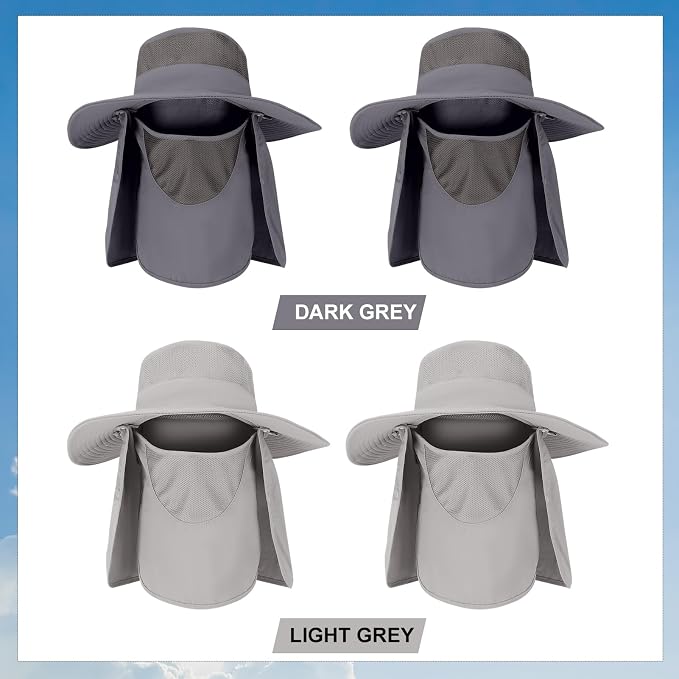 4 Pack Sun Hats for Men Women UPF 50+ Wide Brim Fishing Bucket Hat Summer Outdoor UV Protection Adjustable Neck Flap