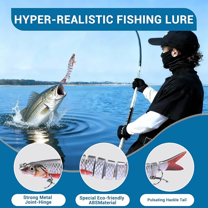 Keenjorika Fishing Lures Multi Jointed Fish Fishing Kits, Slow-Sinking Lifelike Segmented Swimbait Crankbaits, Realistic Swimming Action for Bass, Trout, Pike & Walleye, Freshwater and Saltwater