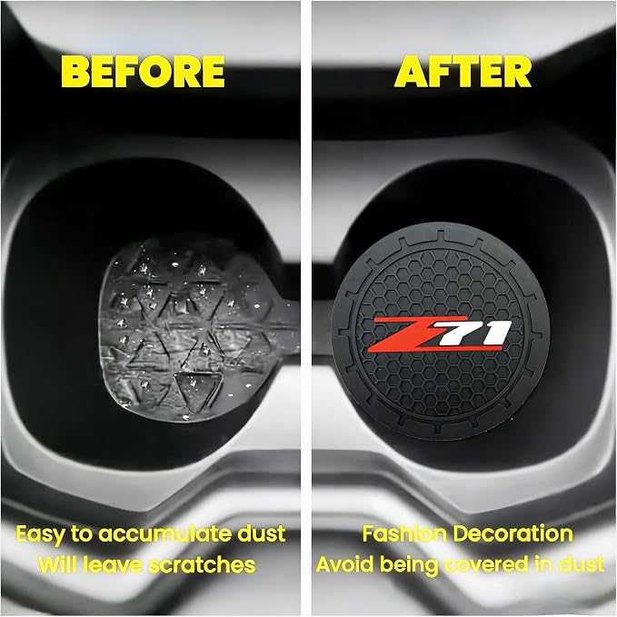 2 Pack Chevy Z71 Car Cup Holder, Non-Slip Cup Coasters for Colorado Silverado Fashion car Interior Accessories,Decorative Car Cup Mat, Diameter 2.75 Inch