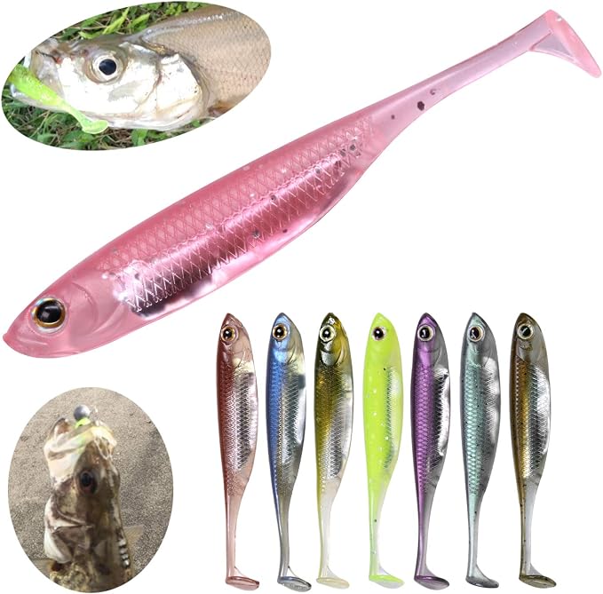 QualyQualy Soft Plastic Swimbait Paddle Tail Shad Lure Soft Bass Shad Bait Minnow Paddle Tail Swim Bait for Bass Trout Walleye Crappie - 2.75in, 3.14in, 3.94in, 5in
