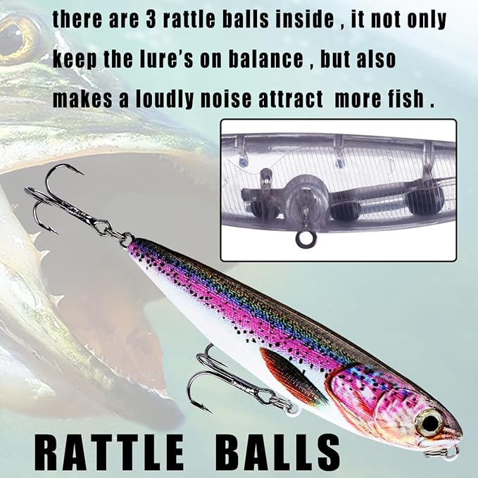 Glide Bait, Slow Sinking Swimbait, Topwater Hard Lures for Bass Catfish,Pike Perch, Freshwater or Saltwater
