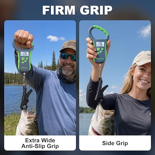 SNAIL TRAIL 8 Storage Bins Digital Fishing Scale & 4.6'' Lip Gripper, Backlit LCD Display, Multi-Mode(LB, OZ/LB & KG), Ergonomic Handle, 50 lbs Tournament Bass Fish Weigher for Anglers