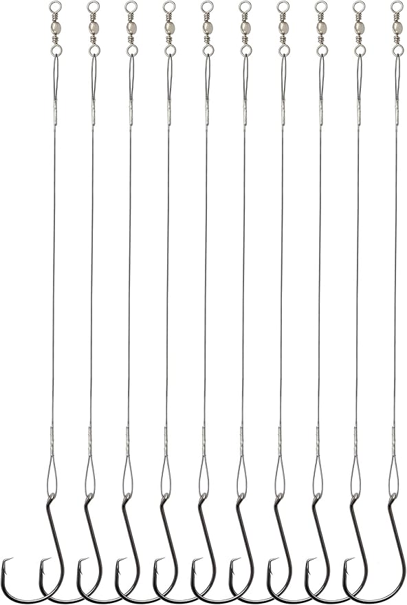 Circle Hooks Rigs Saltwater Steel Leader Wire, 25pcs Heavy Duty Circle Hook with Leader Wire Bass Catfish Fishing Lure Rig