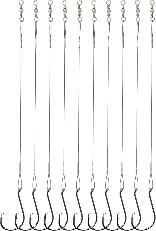 Circle Hooks Rigs Saltwater Steel Leader Wire, 25pcs Heavy Duty Circle Hook with Leader Wire Bass Catfish Fishing Lure Rig