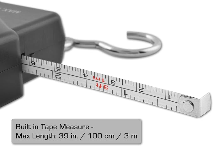 South Bend Digital Hanging Fishing Scale and Tape Measure with Backlit LCD Display, 110lb/50kg Weight Capacity (Batteries Included)