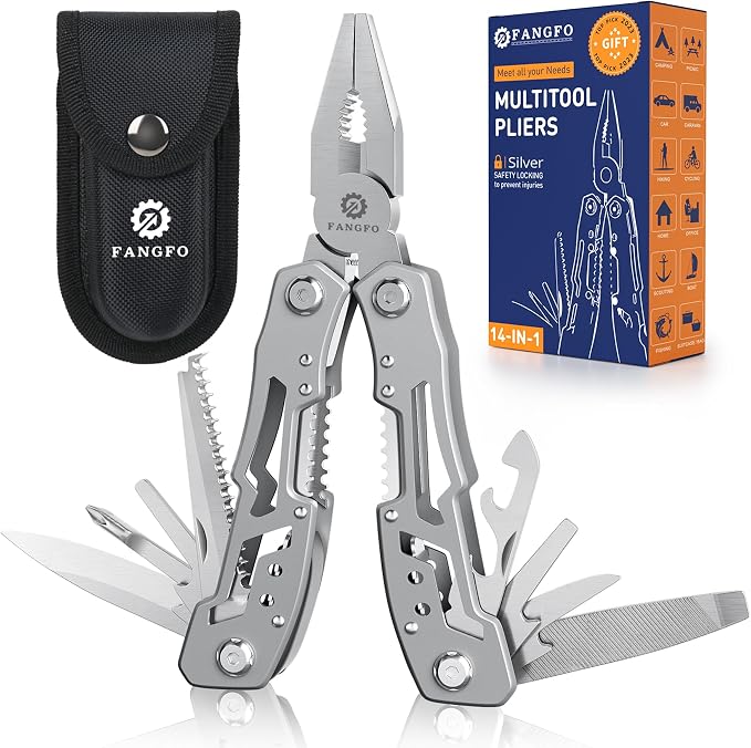 14-In-1 Multitool Pliers，Premium Portable Multi Tool ，with Safety Locking Professional Stainless Steel Multitool Pliers Pocket Knife,Apply to Survival, Camping,
