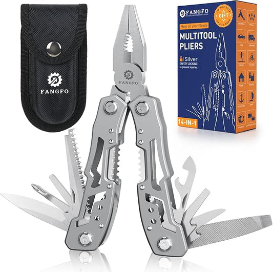 14-In-1 Multitool Pliers，Premium Portable Multi Tool ，with Safety Locking Professional Stainless Steel Multitool Pliers Pocket Knife,Apply to Survival, Camping,