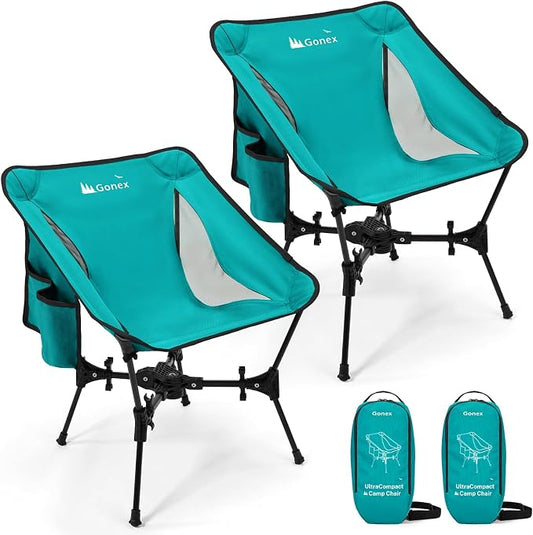 Gonex Portable Camping Chair, The 5th Gen Ultralight Compact Backpacking Foldable Lightweight Folding Chair for Outdoor Camp Hiking Beach Picnic Concert, Supports 330lbs (Lake Green, 2 PCS)