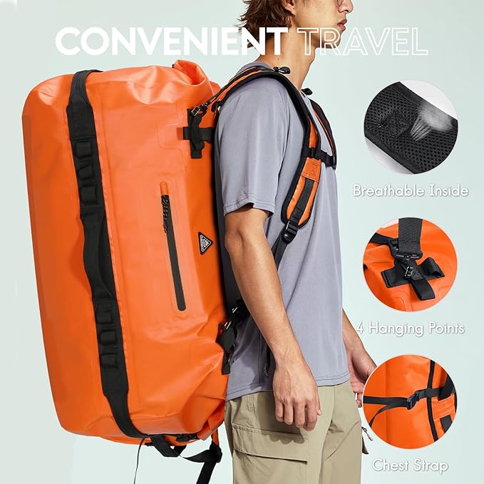 Haimont IPX7 Waterproof Roll-Top Dry Duffel Backpack | 60L/90L Sizes, 500D Tarpaulin, Welded Seams, Mesh Pockets, Boating & Kayaking